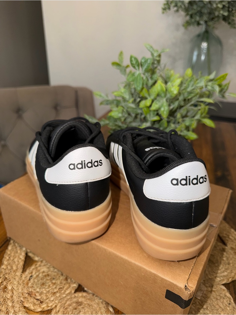 Adidas Black & White Classic Trainer with Platform Sole - Picture 9 of 10